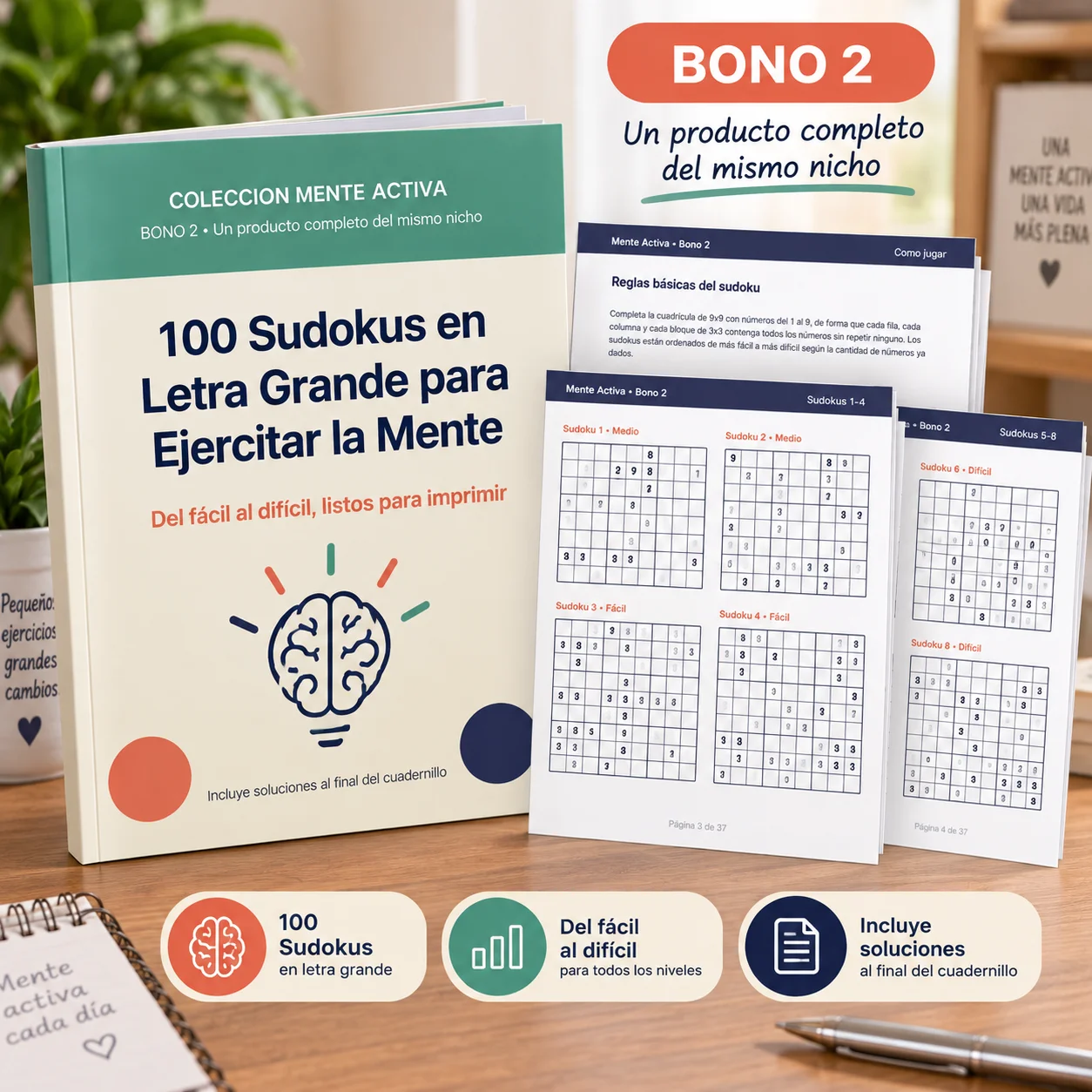 Bono 2 · 100 Sudokus en letra grande para ejercitar la mente