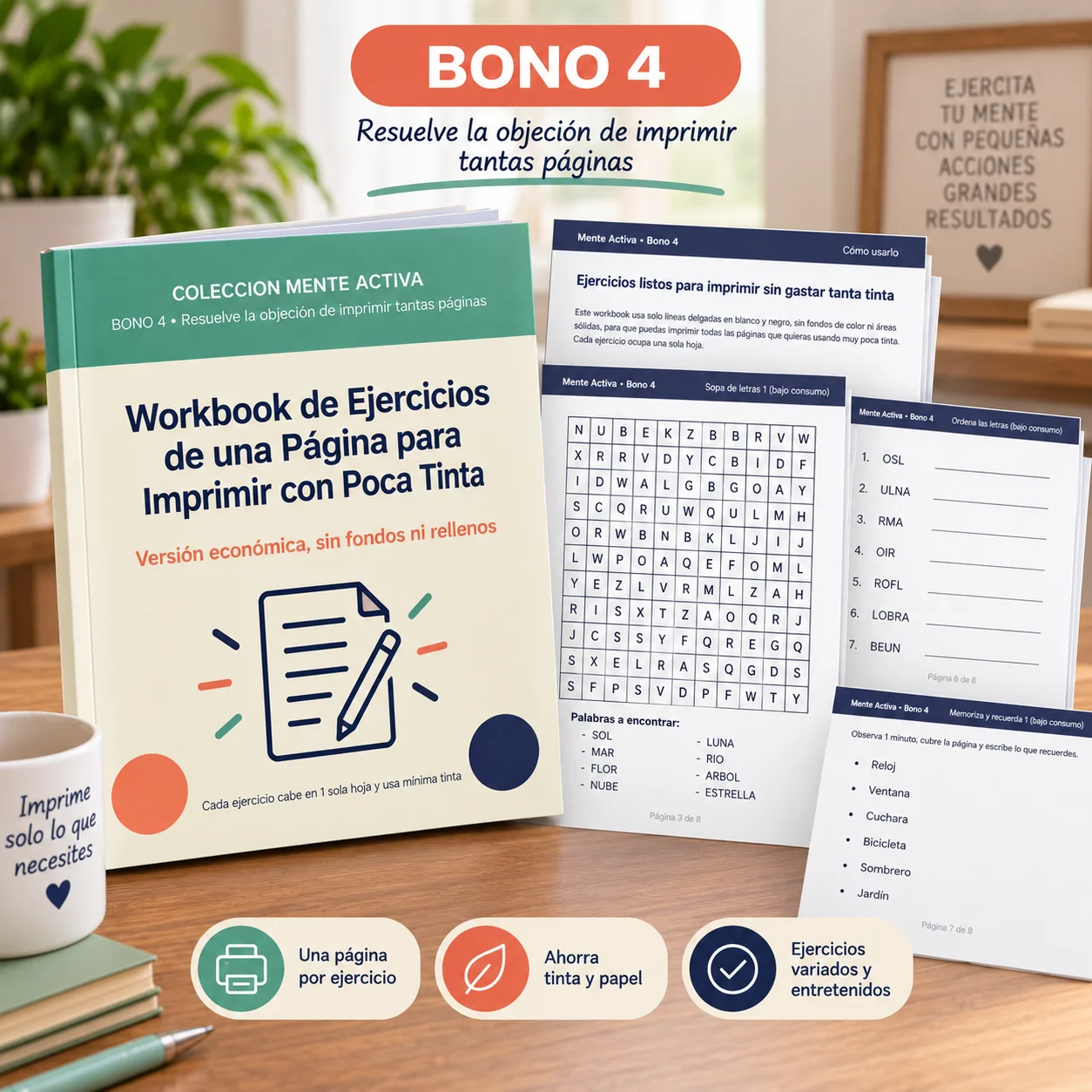 Bono 4 · Workbook de ejercicios para imprimir con poca tinta